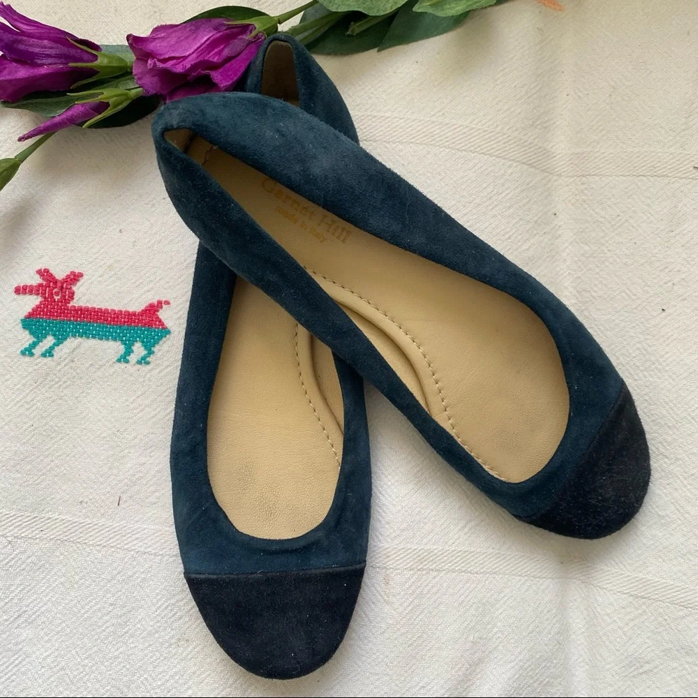 Garnet Hill teal suede flats, Size 8